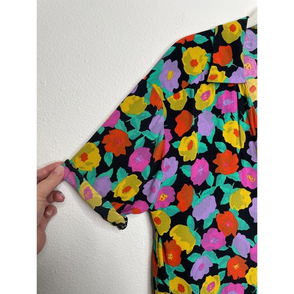 ZARA Trafaluc Small Floral Print Button-Up Shirt Open V-Neck Rolled Short Sleeve - Picture 8 of 16